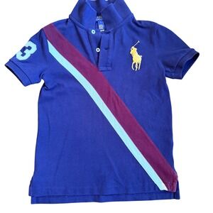 Polo Ralph Lauren Boys Navy Blue Big Pony Sash Polo Shirt Size 7 Short Sleeve